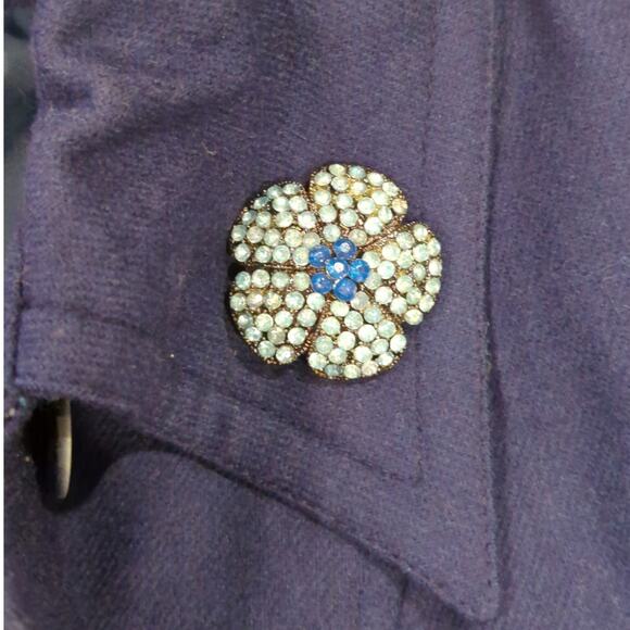 Davis of Boston Vintage Navy Wool Coat Size 12 Brooch Classic Mid Calf Length - Picture 5 of 10